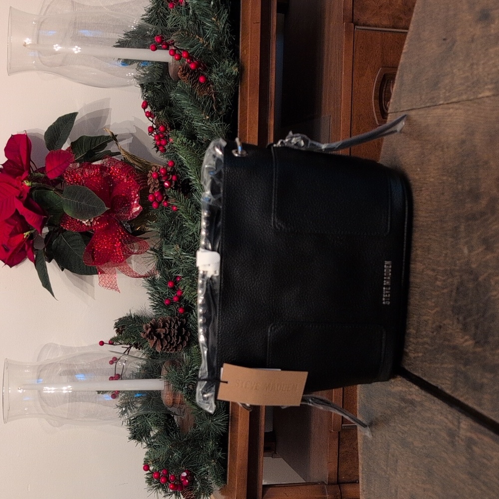 Steve Madden Black Pebbled Leather Shoulder Bag